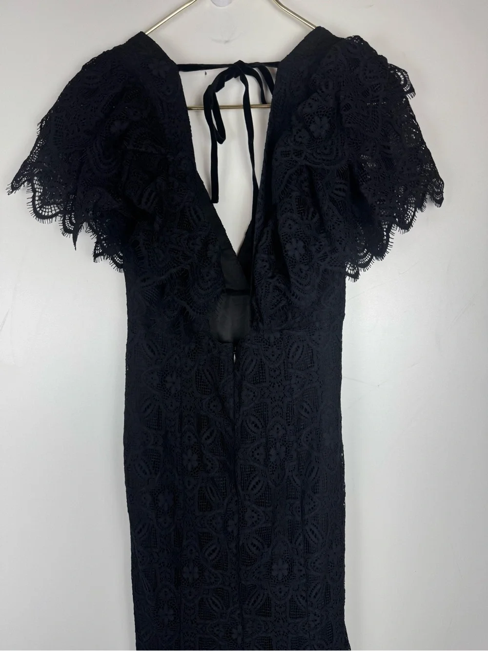 Lovers and Friends Black Lace Maxi Dress V Neck Dita Sz XS Formal Goth Romantic